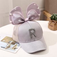 Girl's Princess Cute Letter Bow Knot Rhinestone Pearl Curved Eaves Ivy Cap sku image 18