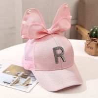 Girl's Princess Cute Letter Bow Knot Rhinestone Pearl Curved Eaves Ivy Cap sku image 19