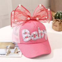 Girl's Princess Cute Letter Bow Knot Rhinestone Pearl Curved Eaves Ivy Cap sku image 21