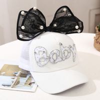 Girl's Princess Cute Letter Bow Knot Rhinestone Pearl Curved Eaves Ivy Cap sku image 23