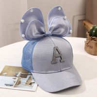 Girl's Princess Cute Letter Bow Knot Rhinestone Pearl Curved Eaves Ivy Cap sku image 24