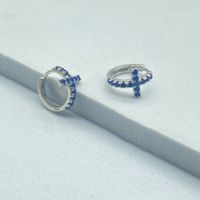 1 Pair Elegant Shiny Cross Inlay Sterling Silver Zircon Earrings sku image 3