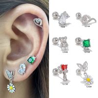 1 Piece Simple Style Bear Flower Plating Inlay Brass Zircon 18k Gold Plated White Gold Plated Ear Studs main image 1