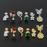 1 Piece Simple Style Bear Flower Plating Inlay Brass Zircon 18k Gold Plated White Gold Plated Ear Studs main image 5