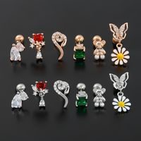 1 Piece Simple Style Bear Flower Plating Inlay Brass Zircon 18k Gold Plated White Gold Plated Ear Studs main image 4