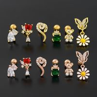 1 Piece Simple Style Bear Flower Plating Inlay Brass Zircon 18k Gold Plated White Gold Plated Ear Studs main image 3