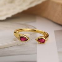 Simple Style Water Droplets Copper 18k Gold Plated Zircon Open Rings In Bulk main image 2