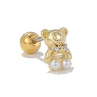 1 Piece Simple Style Bear Flower Plating Inlay Brass Zircon 18k Gold Plated White Gold Plated Ear Studs sku image 1