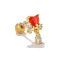 1 Piece Simple Style Bear Flower Plating Inlay Brass Zircon 18k Gold Plated White Gold Plated Ear Studs sku image 7