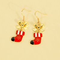 1 Pair Cute Sweet Commute Christmas Hat Christmas Socks Bow Knot Alloy Drop Earrings main image 2