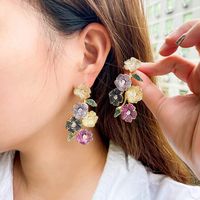 1 Pair Casual Simple Style Plant Flower Petal Plating Inlay Copper Zircon Rhodium Plated Silver Plated Drop Earrings main image 1