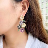 1 Pair Casual Simple Style Plant Flower Petal Plating Inlay Copper Zircon Rhodium Plated Silver Plated Drop Earrings main image 3