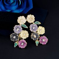1 Pair Casual Simple Style Plant Flower Petal Plating Inlay Copper Zircon Rhodium Plated Silver Plated Drop Earrings main image 9