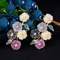 1 Pair Casual Simple Style Plant Flower Petal Plating Inlay Copper Zircon Rhodium Plated Silver Plated Drop Earrings main image 7