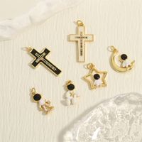 Simple Style Cross Astronaut Copper Enamel Inlay Zircon 18k Gold Plated Charms main image 10