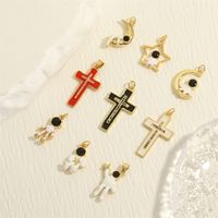 Simple Style Cross Astronaut Copper Enamel Inlay Zircon 18k Gold Plated Charms main image 1