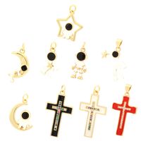 Simple Style Cross Astronaut Copper Enamel Inlay Zircon 18k Gold Plated Charms main image 9