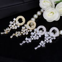 1 Pair Casual Simple Style Flower Plating Inlay Copper Zircon Rhodium Plated Silver Plated Drop Earrings main image 7