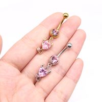 Elegant Simple Style Heart Shape Stainless Steel Copper Plating Inlay Rhinestones Zircon White Gold Plated Gold Plated Belly Ring main image 2