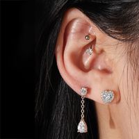 1 Piece Ear Cartilage Rings & Studs Elegant Sweet Round Water Droplets Heart Shape 316 Stainless Steel  Copper Plating Inlay Zircon main image 1