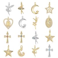 Simple Style Cross Moon Copper Plating Inlay Zircon 18k Gold Plated Charms Jewelry Accessories main image 1