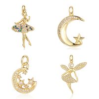 Simple Style Cross Moon Copper Plating Inlay Zircon 18k Gold Plated Charms Jewelry Accessories main image 3
