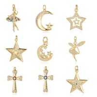 Simple Style Cross Moon Copper Plating Inlay Zircon 18k Gold Plated Charms Jewelry Accessories main image 4