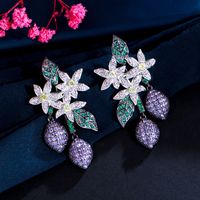 1 Pair Elegant Lady Irregular Plant Flower Plating Inlay Copper Zircon Rhodium Plated Silver Plated Drop Earrings main image 7