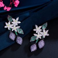 1 Pair Elegant Lady Irregular Plant Flower Plating Inlay Copper Zircon Rhodium Plated Silver Plated Drop Earrings main image 8