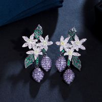 1 Pair Elegant Lady Irregular Plant Flower Plating Inlay Copper Zircon Rhodium Plated Silver Plated Drop Earrings main image 4
