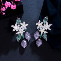 1 Pair Elegant Lady Irregular Plant Flower Plating Inlay Copper Zircon Rhodium Plated Silver Plated Drop Earrings main image 6
