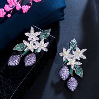 1 Pair Elegant Lady Irregular Plant Flower Plating Inlay Copper Zircon Rhodium Plated Silver Plated Drop Earrings main image 5