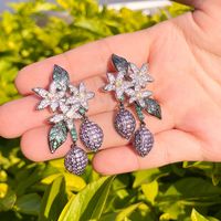 1 Pair Elegant Lady Irregular Plant Flower Plating Inlay Copper Zircon Rhodium Plated Silver Plated Drop Earrings main image 3