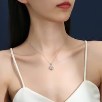 Simple Style Solid Color Sterling Silver Inlay Moissanite Zircon Pendant Necklace main image 3