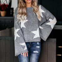 Women's Sweater Long Sleeve Sweaters & Cardigans Contrast Binding Streetwear Star sku image 1