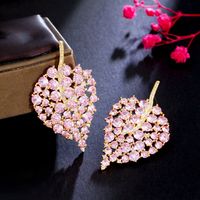 1 Pair Romantic Classic Style Leaf Plating Inlay Copper Zircon Rhodium Plated Silver Plated Ear Studs main image 7