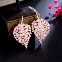 1 Pair Romantic Classic Style Leaf Plating Inlay Copper Zircon Rhodium Plated Silver Plated Ear Studs main image 8