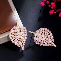 1 Pair Romantic Classic Style Leaf Plating Inlay Copper Zircon Rhodium Plated Silver Plated Ear Studs main image 6