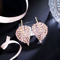 1 Pair Romantic Classic Style Leaf Plating Inlay Copper Zircon Rhodium Plated Silver Plated Ear Studs main image 4