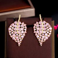 1 Pair Romantic Classic Style Leaf Plating Inlay Copper Zircon Rhodium Plated Silver Plated Ear Studs main image 3