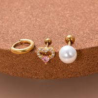 1 Piece Ear Cartilage Rings & Studs Casual Round Water Droplets Heart Shape 316 Stainless Steel  Copper Plating Inlay Zircon main image 2