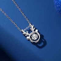 Simple Style Antlers Sterling Silver Inlay Moissanite Zircon Pendant Necklace main image 4