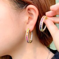 1 Pair Rock Ethnic Style Semicircle Plating Inlay Copper Zircon 14k Gold Plated Rhodium Plated Ear Studs main image 4