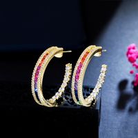 1 Pair Rock Ethnic Style Semicircle Plating Inlay Copper Zircon 14k Gold Plated Rhodium Plated Ear Studs main image 5
