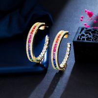 1 Pair Rock Ethnic Style Semicircle Plating Inlay Copper Zircon 14k Gold Plated Rhodium Plated Ear Studs main image 6