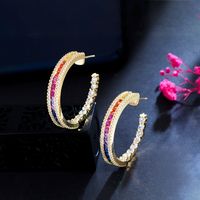 1 Pair Rock Ethnic Style Semicircle Plating Inlay Copper Zircon 14k Gold Plated Rhodium Plated Ear Studs main image 7