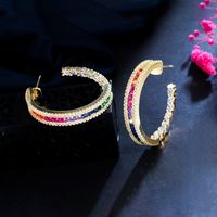1 Pair Rock Ethnic Style Semicircle Plating Inlay Copper Zircon 14k Gold Plated Rhodium Plated Ear Studs main image 1