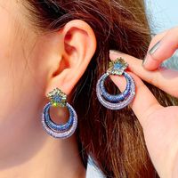 1 Pair Vintage Style Round Rainbow Bow Knot Plating Inlay Copper Zircon 14k Gold Plated Rhodium Plated Drop Earrings main image 5
