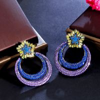 1 Pair Vintage Style Round Rainbow Bow Knot Plating Inlay Copper Zircon 14k Gold Plated Rhodium Plated Drop Earrings main image 7