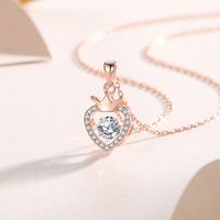 Simple Style Heart Shape Crown Sterling Silver Inlay Moissanite Zircon Pendant Necklace main image 4